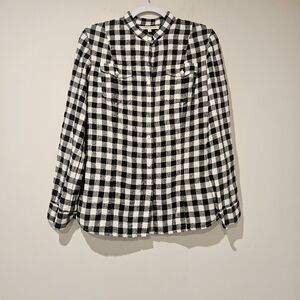 Jones New York Women's Black and White Plaid Button Down Shirt, Size Small